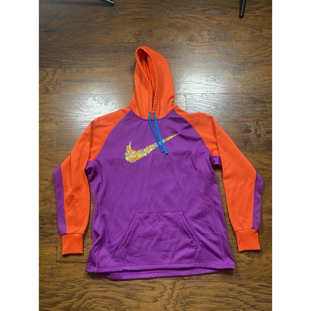 Nike Therma-FIT Hoodie Purple Orange Graphic Swoosh Pullover XL
